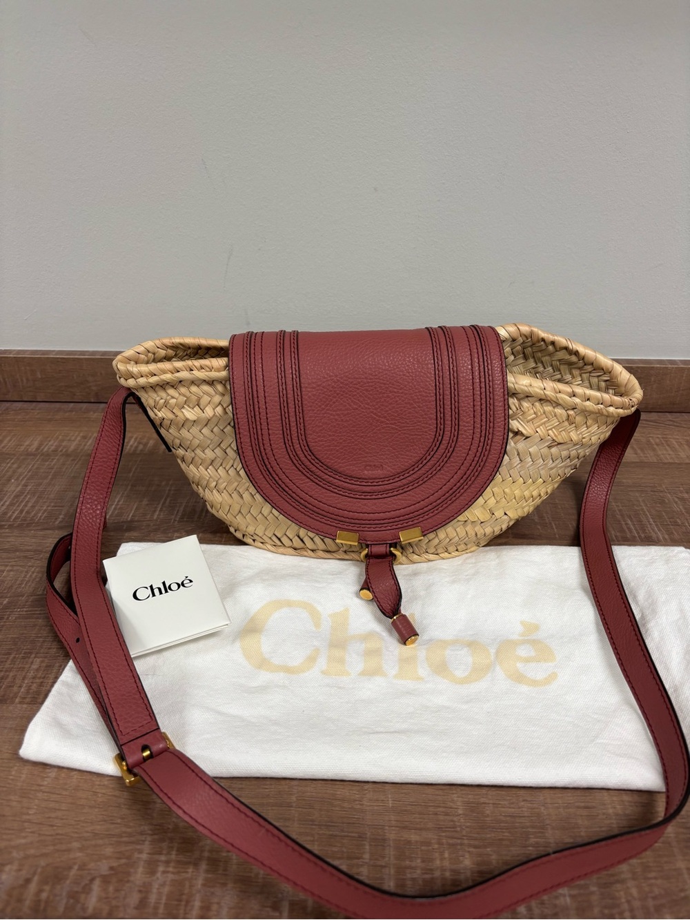 Chloe Marcie Raffia Small Bag - pink